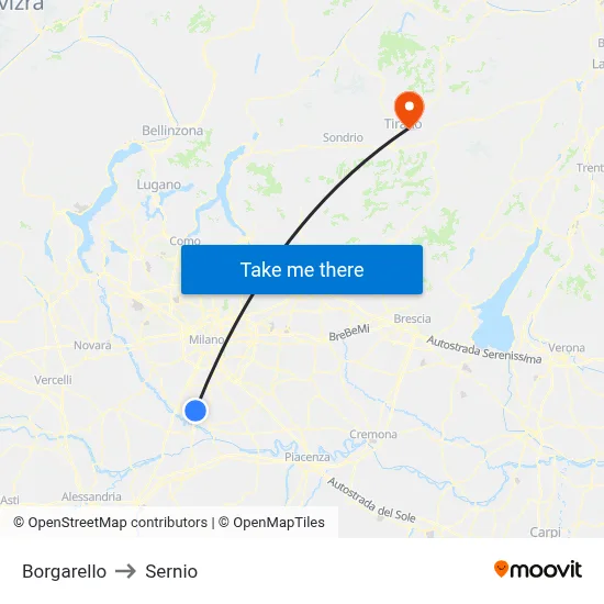 Borgarello to Sernio map
