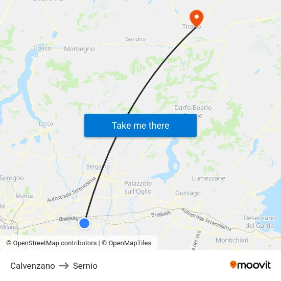 Calvenzano to Sernio map