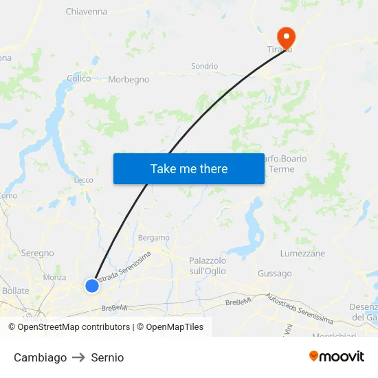 Cambiago to Sernio map