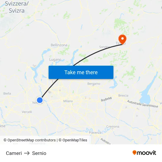 Cameri to Sernio map