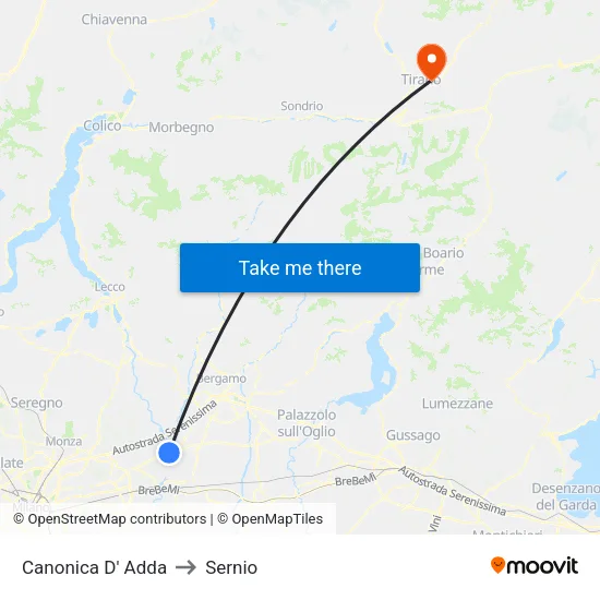 Canonica D' Adda to Sernio map