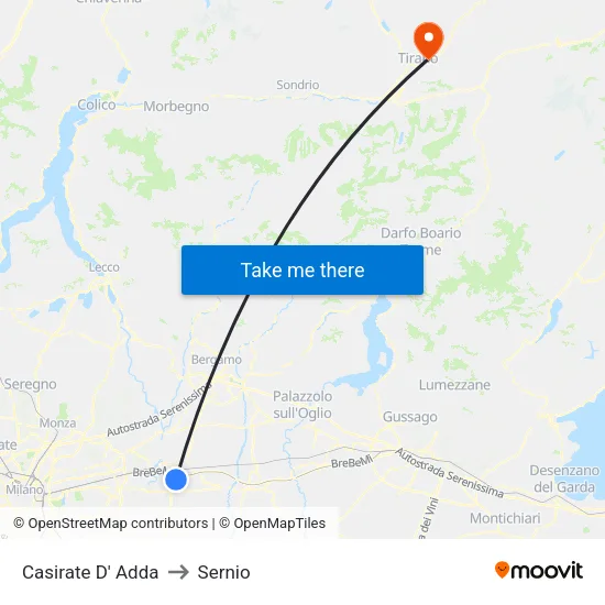 Casirate d'Adda to Sernio map
