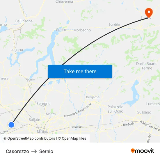 Casorezzo to Sernio map
