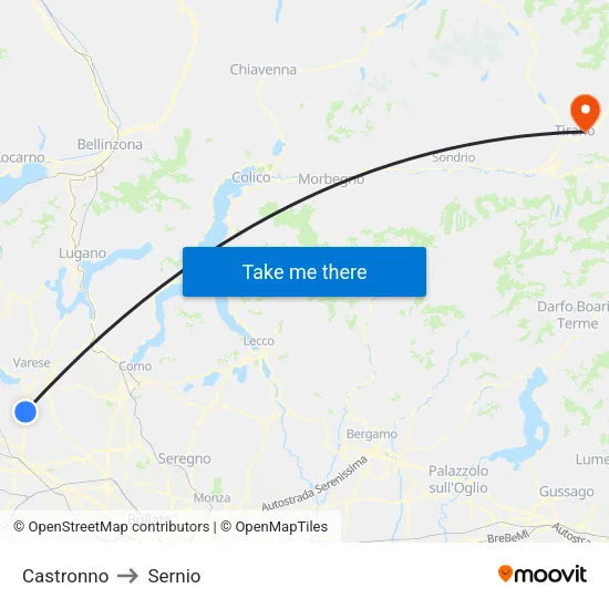 Castronno to Sernio map