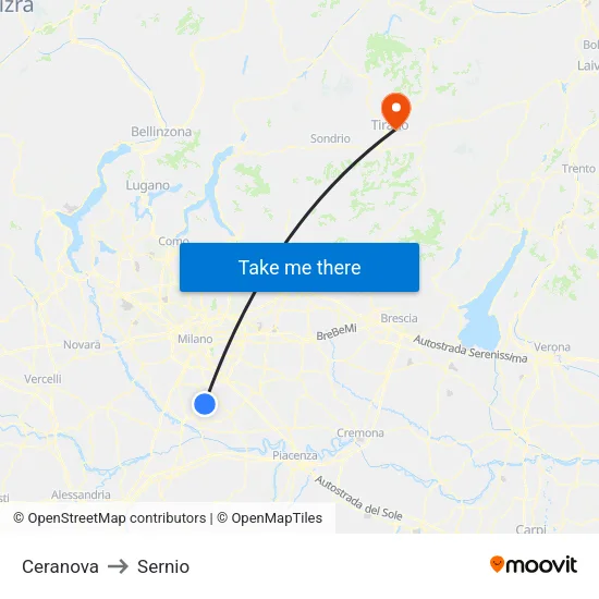 Ceranova to Sernio map