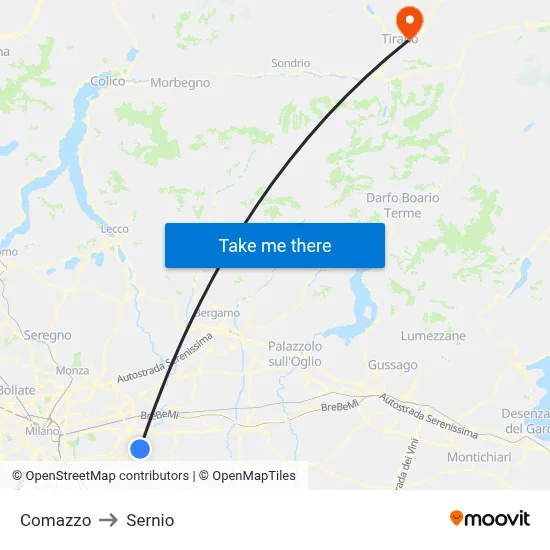 Comazzo to Sernio map