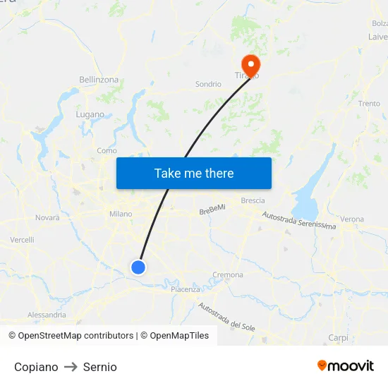 Copiano to Sernio map