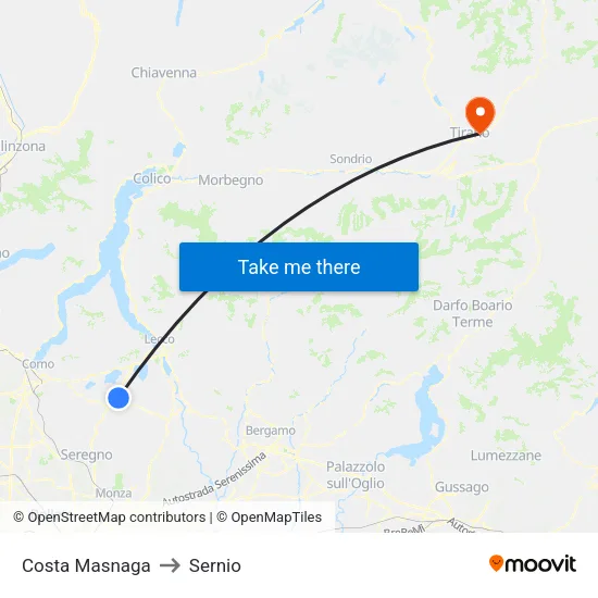 Costa Masnaga to Sernio map