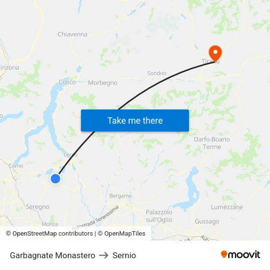 Garbagnate Monastero to Sernio map