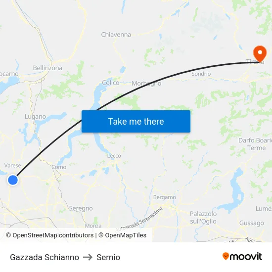 Gazzada Schianno to Sernio map
