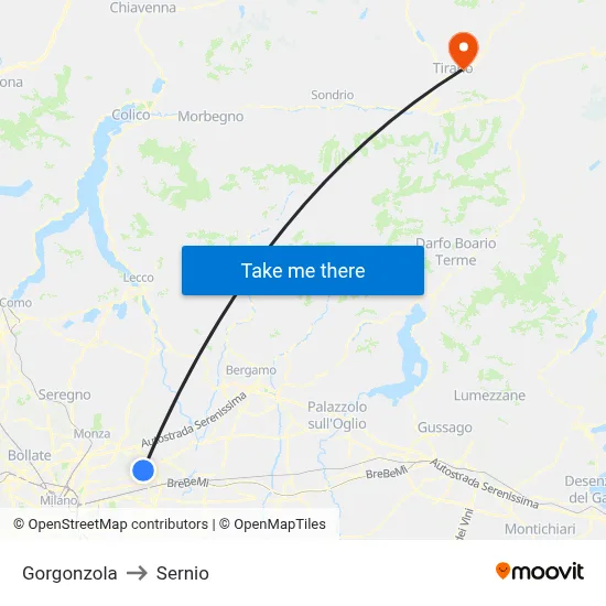 Gorgonzola to Sernio map
