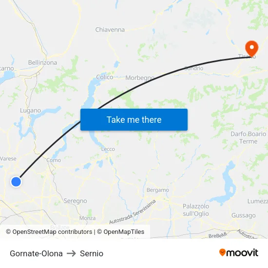 Gornate-Olona to Sernio map