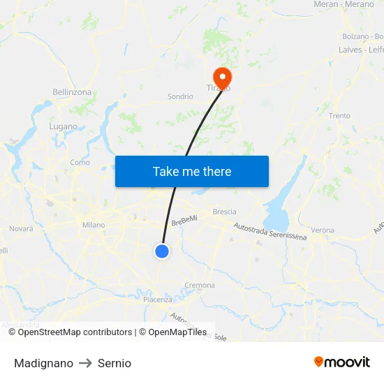 Madignano to Sernio map