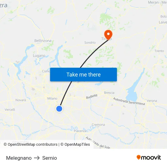 Melegnano to Sernio map