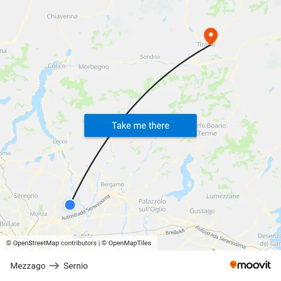 Mezzago to Sernio map