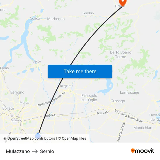 Mulazzano to Sernio map