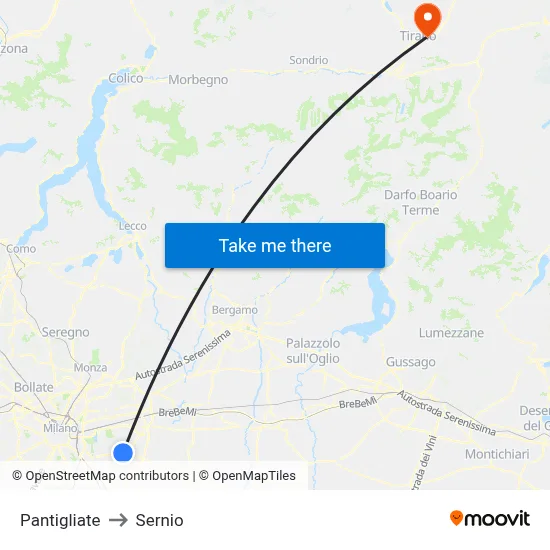 Pantigliate to Sernio map