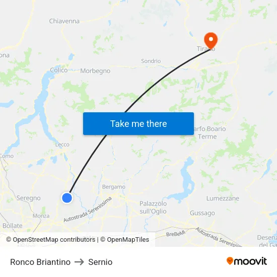 Ronco Briantino to Sernio map