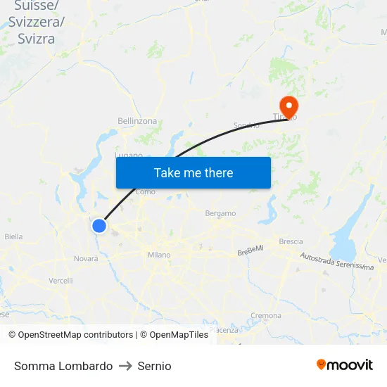 Somma Lombardo to Sernio map