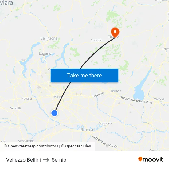Vellezzo Bellini to Sernio map