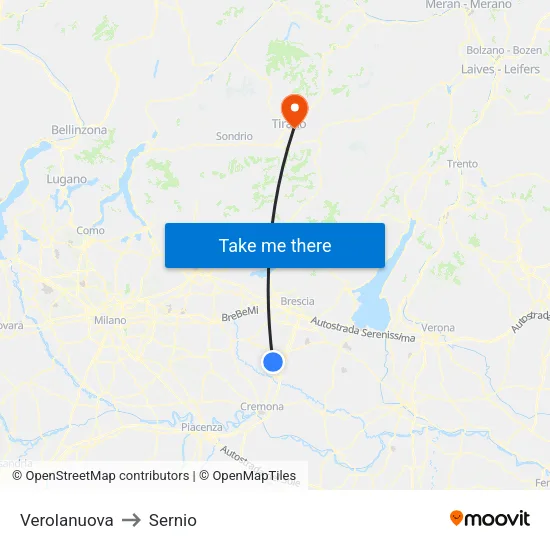 Verolanuova to Sernio map