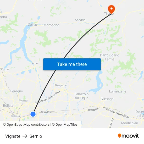 Vignate to Sernio map