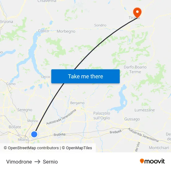 Vimodrone to Sernio map