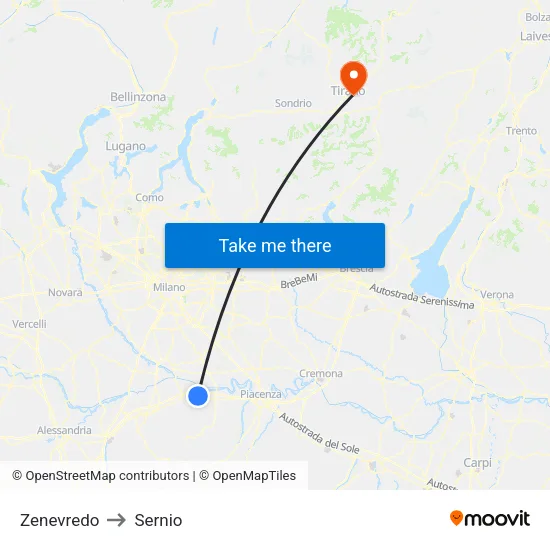 Zenevredo to Sernio map