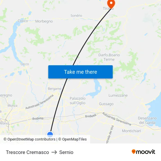 Trescore Cremasco to Sernio map