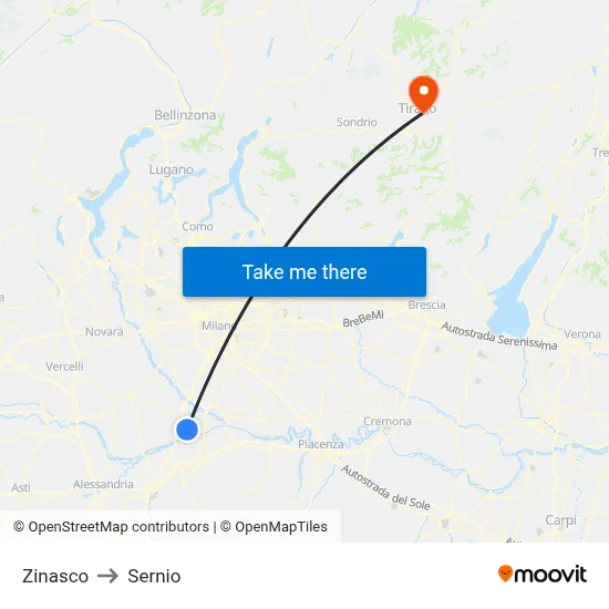 Zinasco to Sernio map