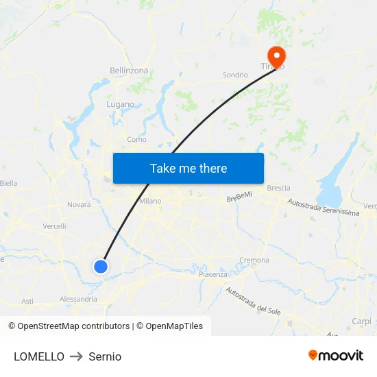 Lomello to Sernio map