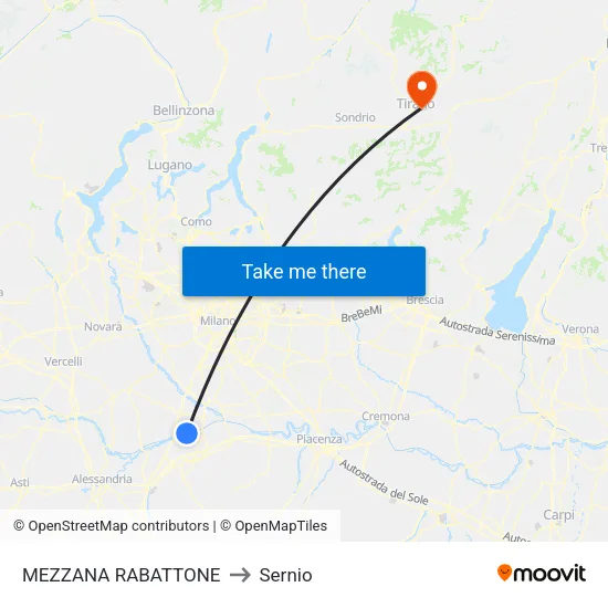 Mezzana Rabattone to Sernio map