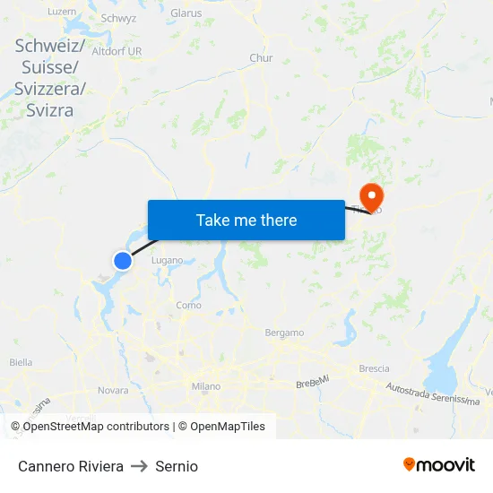 Cannero Riviera to Sernio map