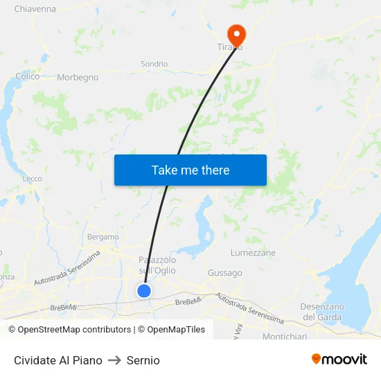 Cividate al Piano to Sernio map