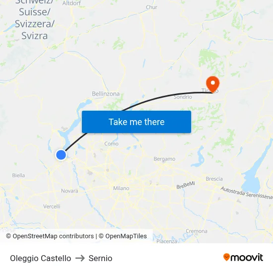 Oleggio Castello to Sernio map