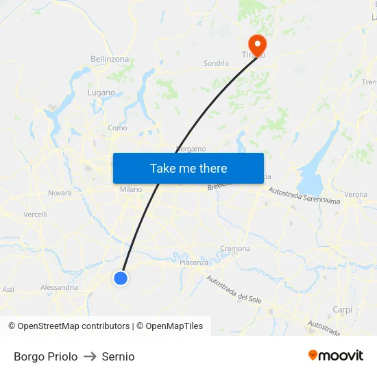 Borgo Priolo to Sernio map