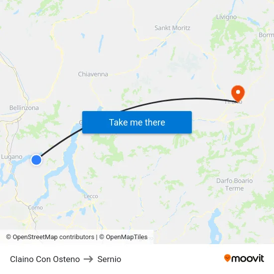 Claino con Osteno to Sernio map