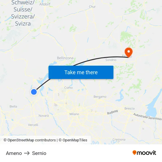 Ameno to Sernio map