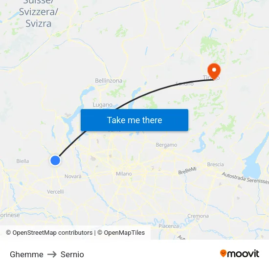 Ghemme to Sernio map