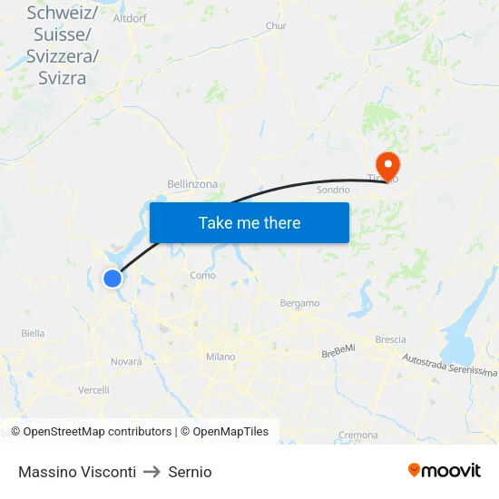 Massino Visconti to Sernio map