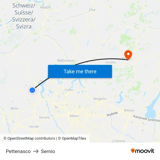 Pettenasco to Sernio map