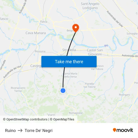 Ruino to Torre De' Negri map