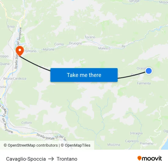 Cavaglio-Spoccia to Trontano map