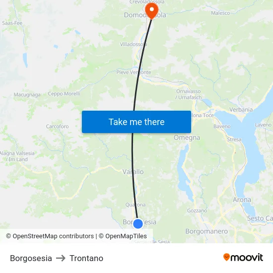 Borgosesia to Trontano map