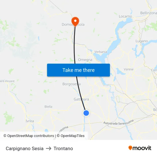 Carpignano Sesia to Trontano map