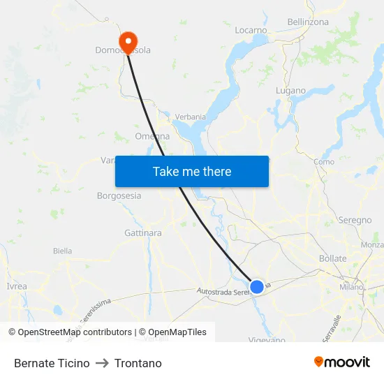 Bernate Ticino to Trontano map