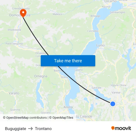 Buguggiate to Trontano map