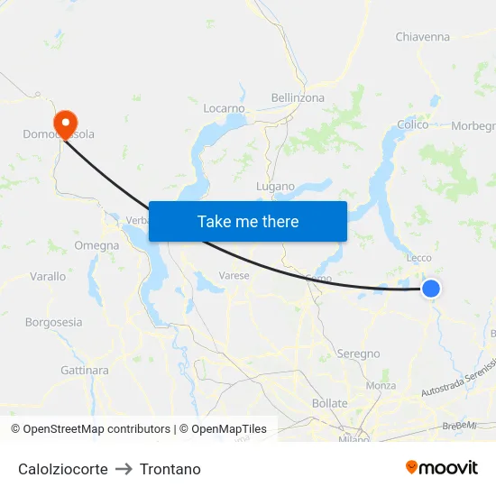 Calolziocorte to Trontano map