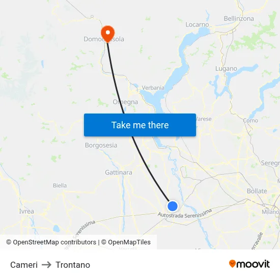 Cameri to Trontano map