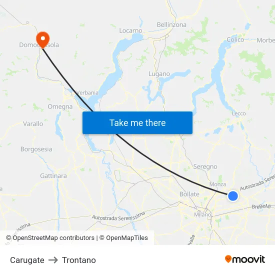 Carugate to Trontano map